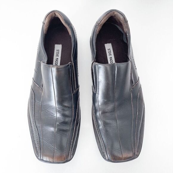 Steve Madden Gabriel Mens Leather Slip On Loafer Shoes Dark Brown 11 - Picture 4 of 8